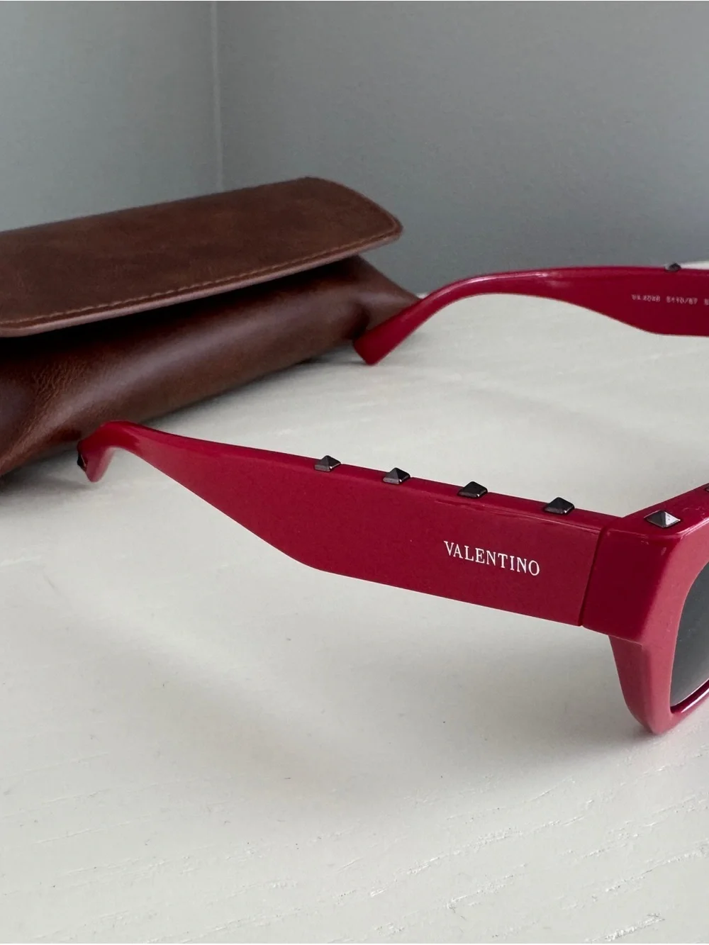 Valentino Red Studded Sunglasses with Dark Lenses